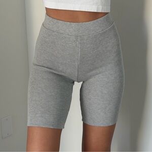 Zara Grey Ribbed High-Waisted Biker Shorts